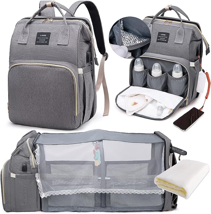 🥇BabyGo™ | Mochila Maternal 5 en 1 | Cuna, Cambiador y Organizador Inteligente