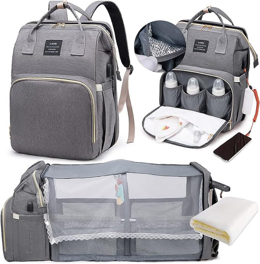 🥇BabyGo™ | Mochila Maternal 5 en 1 | Cuna, Cambiador y Organizador Inteligente